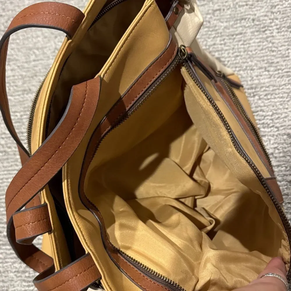 Stylish Tan and Cream Tote Bag